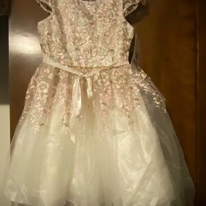 Rare Editions Pink and Cream Floral Kids Dress